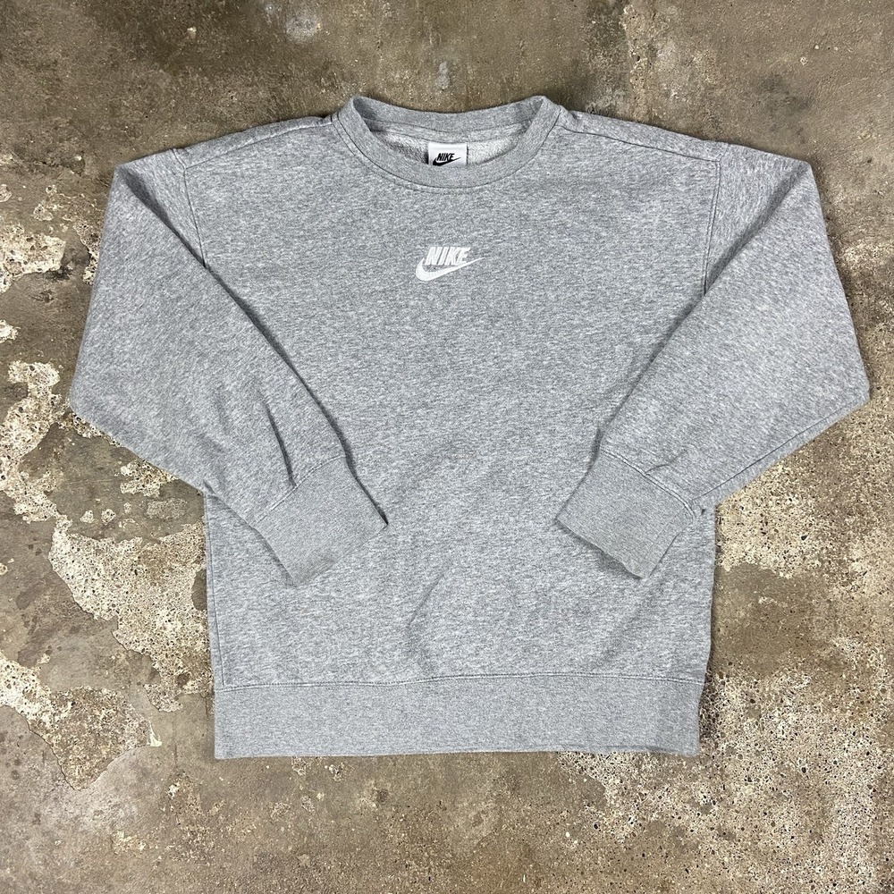Nike Club Fleece Sweatshirt Women's Size Medium Gray Sportswear Center Swoosh